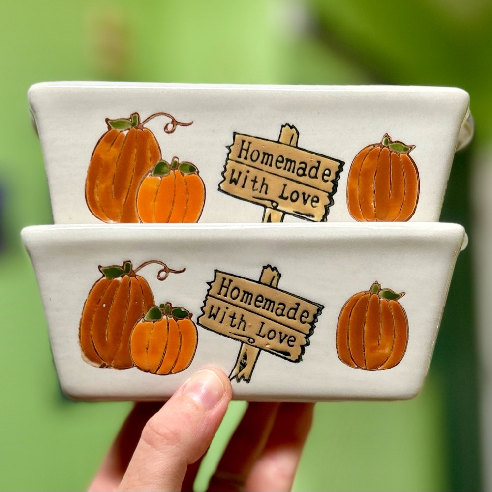Charming Farmhouse Chic Ceramic Pumpkin Bakeware Mini Loaf Pans Set of 2